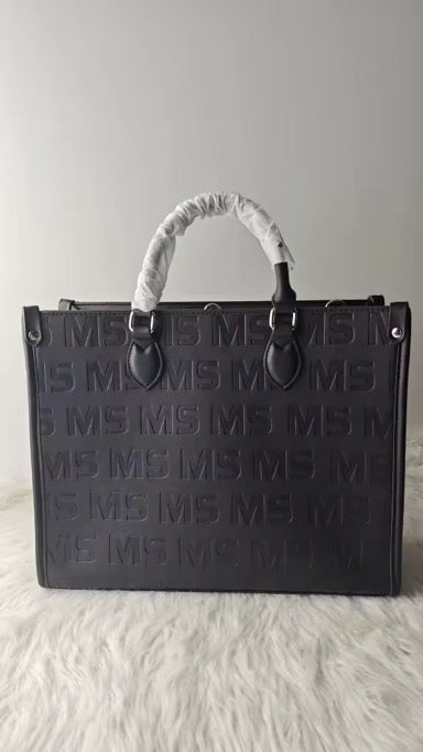 Vegan Leather MS Tote Handbag - Crossbody & Logo Embossed