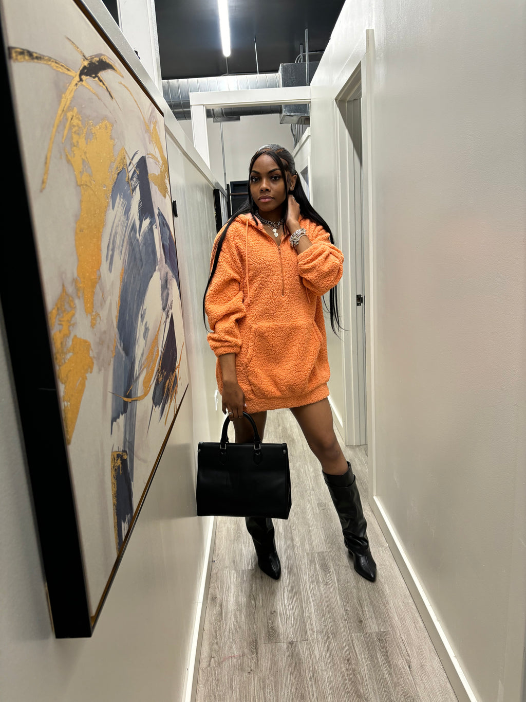 Shasha Hooded Dress – 100% Polyester Casual Hoodie Dress