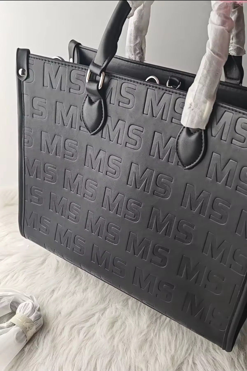 Vegan Leather MS Tote Handbag - Crossbody & Logo Embossed