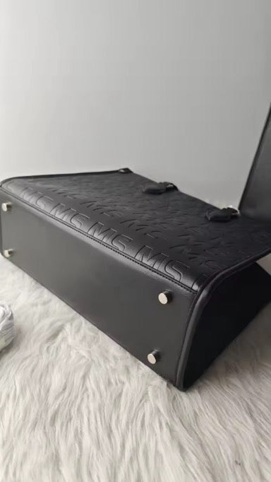 Vegan Leather MS Tote Handbag - Crossbody & Logo Embossed