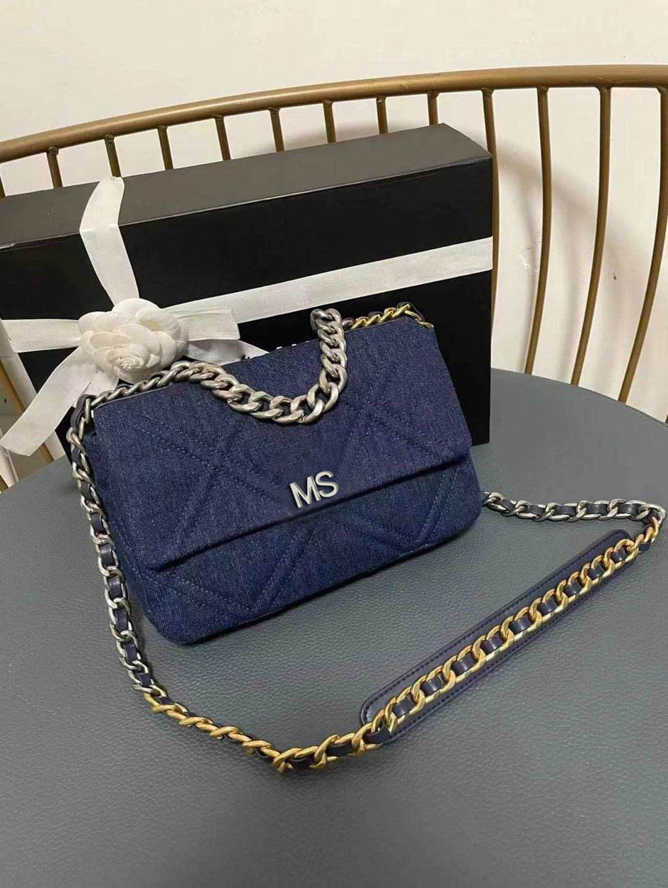 Quilted crossbody denim