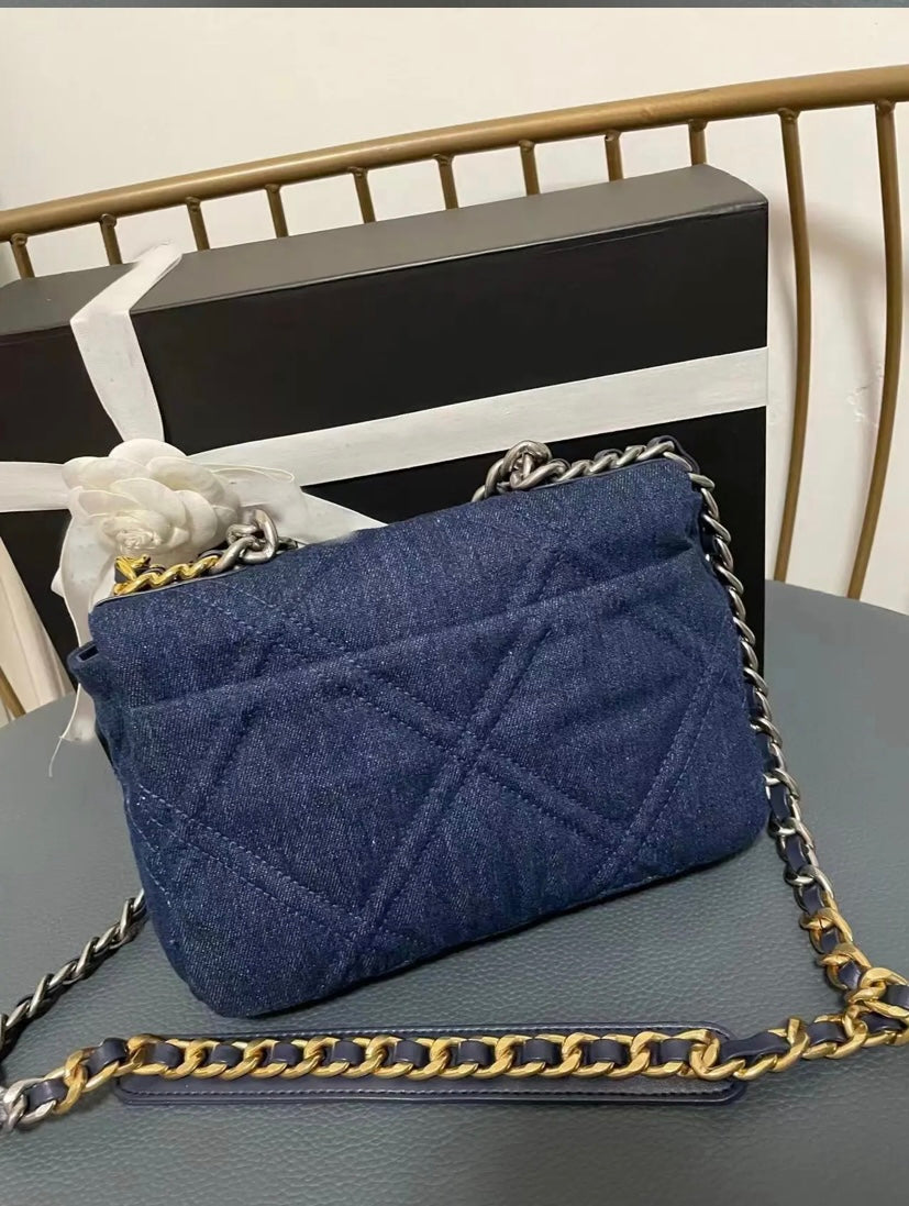 Quilted crossbody denim